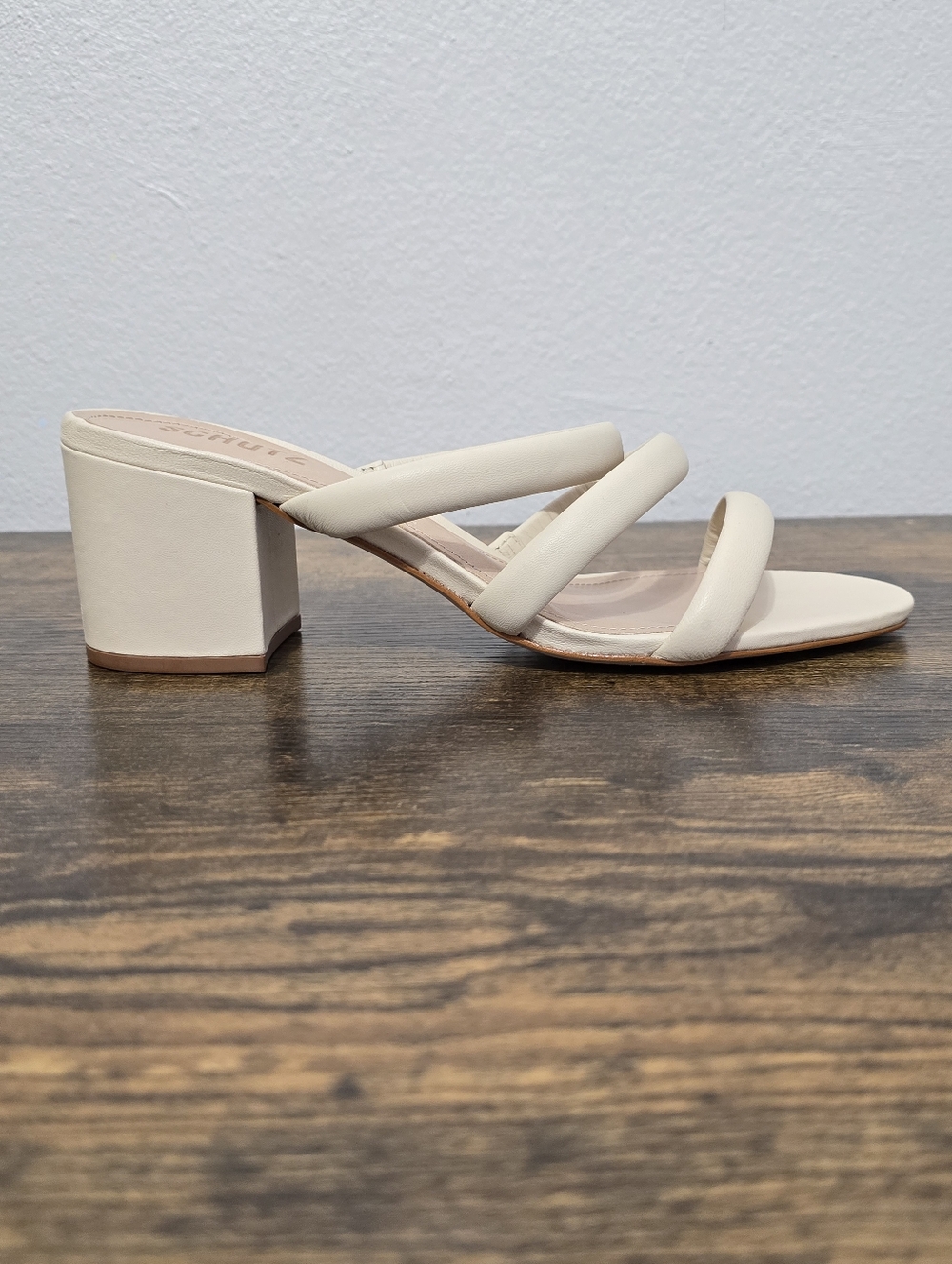 SCHUTZ Olly Cream White  Mid Block Strappy Nappa Leather Sandals Size 9.5B